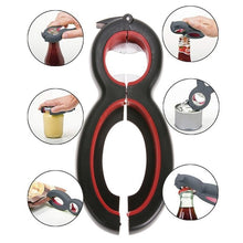 Charger l&#39;image dans la galerie, 8 Shaped 6 in 1 Multifunction Bottle Opener Stainless Steel Can Opener Beer All in One Jar Gripper Can Wine Beer Lid Twist Off